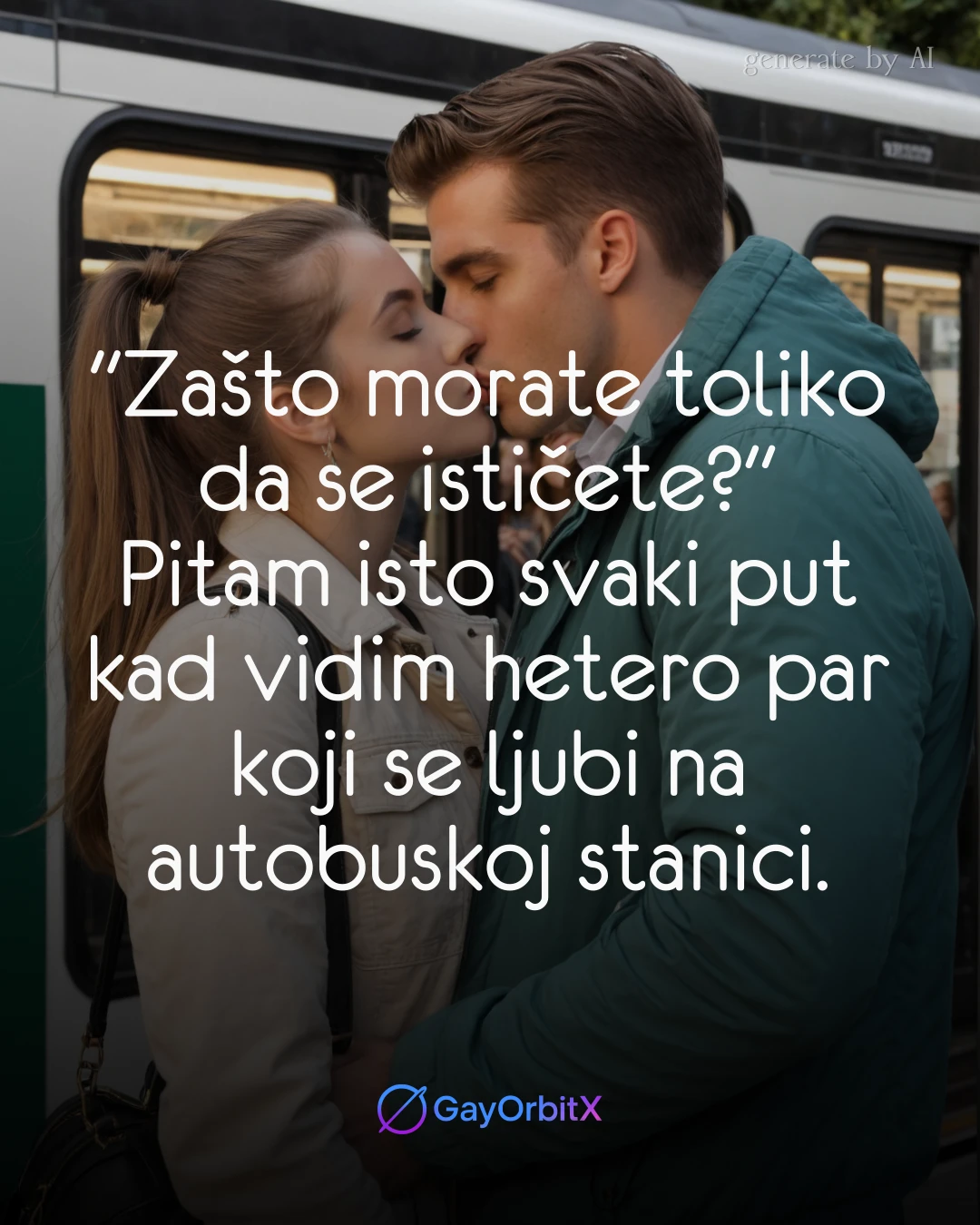 "Zašto morate toliko da se ističete?" Pitam isto svaki put kad vidim hetero par koji se ljubi na autobuskoj stanici.